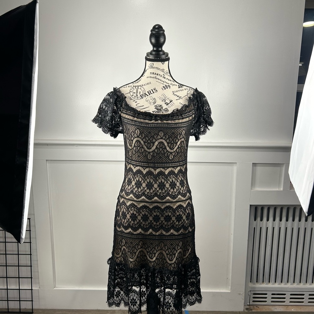 Alexia Admor Black and Cream Lace Mini Dress